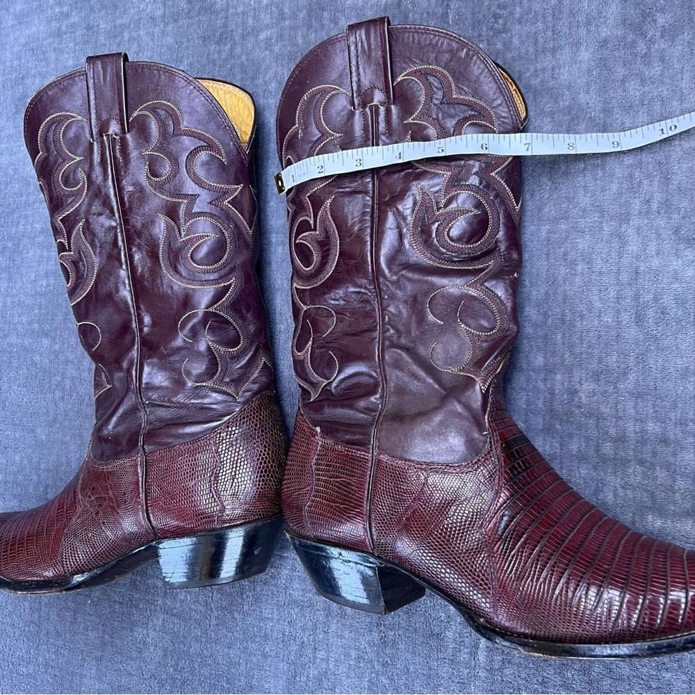 Vintage Nocona Boots Men’s Sz 9 E Teju Lizard Cowboy Western Rodeo Burgundy USA - Picture 14 of 15